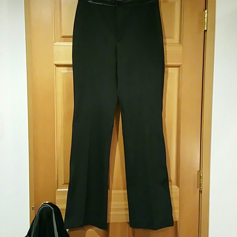 Polyester blend slacks with leather pin stripe